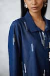 Nachiket Barve_Blue Denim Embroidery Collared Skyline Shirt And Pant Set _at_Aza_Fashions