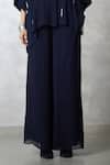Nachiket Barve_Navy Georgette, Shantoon Sequins Collared Indigo Skyline Shirt And Pant Set _at_Aza_Fashions