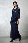 Buy_Nachiket Barve_Navy Georgette, Shantoon Sequins Collared Indigo Skyline Shirt And Pant Set _at_Aza_Fashions
