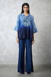 Buy_Nachiket Barve_Blue Chanderi, Denim Embroidery Ombre Skyline Circle Motif Shirt And Pant Set _at_Aza_Fashions