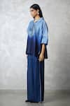 Nachiket Barve_Blue Chanderi, Denim Embroidery Ombre Skyline Circle Motif Shirt And Pant Set _Online_at_Aza_Fashions