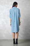 Shop_Nachiket Barve_Blue Denim Embroidery Collared Skyline Bubble Dress _at_Aza_Fashions