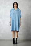 Buy_Nachiket Barve_Blue Denim Embroidery Collared Skyline Bubble Dress _Online_at_Aza_Fashions