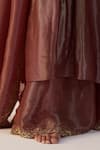 Shop_Sarang Kaur_Rust Tissue Embroidery V-neck Rehmat Lehenga Set _Online_at_Aza_Fashions