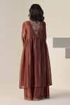 Shop_Sarang Kaur_Rust Tissue Embroidery V-neck Rehmat Lehenga Set _at_Aza_Fashions