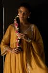 Sarang Kaur_Yellow Tissue Embroidery V-neck Rehmat Lehenga Set _Online_at_Aza_Fashions