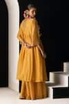 Shop_Sarang Kaur_Yellow Tissue Embroidery V-neck Rehmat Lehenga Set _at_Aza_Fashions