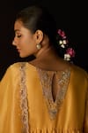 Sarang Kaur_Yellow Tissue Embroidery V-neck Rehmat Lehenga Set _at_Aza_Fashions
