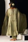 Shop_Sarang Kaur_Green Satin, Silk, Lycra, Tissue Embroidery Round Neck Nazakat Kurta Set _at_Aza_Fashions