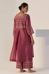 Shop_Sarang Kaur_Purple Tissue Embroidery V-neck Badla Kurta Set _at_Aza_Fashions