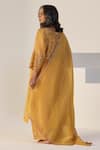 Shop_Sarang Kaur_Yellow Tissue, Silk Embroidery V-neck Badla Kurta Set _at_Aza_Fashions