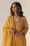 Buy_Sarang Kaur_Yellow Tissue, Silk Embroidery V-neck Badla Kurta Set 