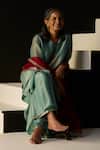 Sarang Kaur_Blue Tissue, Silk, Organza Embroidery, Zari V-neck Sana Kurta Set _Online_at_Aza_Fashions