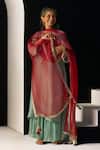 Buy_Sarang Kaur_Blue Tissue, Silk, Organza Embroidery, Zari V-neck Sana Kurta Set _at_Aza_Fashions