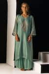 Buy_Sarang Kaur_Blue Tissue, Silk, Organza Embroidery, Zari V-neck Sana Kurta Set _Online_at_Aza_Fashions