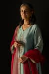 Sarang Kaur_Blue Tissue, Silk, Organza Embroidery, Zari V-neck Sana Kurta Set _at_Aza_Fashions