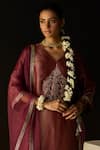 Shop_Sarang Kaur_Rust Tissue, Silk, Organza Embroidery V-neck Sana Kurta Set _Online_at_Aza_Fashions