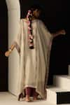 Shop_Sarang Kaur_White Silk, Tissue Embroidery V-neck Rana Kaftan Set _at_Aza_Fashions