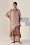 Buy_Sarang Kaur_Purple Tissue, Silk Embroidery V-neck Zehra Kaftan Set _at_Aza_Fashions