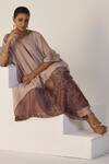 Buy_Sarang Kaur_Purple Tissue, Silk Embroidery V-neck Zehra Kaftan Set 