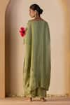 Shop_Sarang Kaur_Green Tissue, Silk Embroidery V-neck Zehra Kaftan Set _at_Aza_Fashions