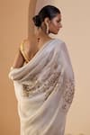 Shop_Sarang Kaur_White Tissue, Silk Beads, Sequins Iqra Saree With Unstitched Blouse _at_Aza_Fashions