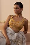 Sarang Kaur_White Tissue, Silk Beads, Sequins Iqra Saree With Unstitched Blouse _Online_at_Aza_Fashions