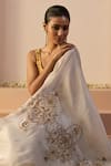 Sarang Kaur_White Tissue, Silk Beads, Sequins Iqra Saree With Unstitched Blouse _at_Aza_Fashions