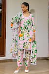 Shop_Sanam_Pink Muslin Lace Round Neck Alia Floral Print Kurta Set _at_Aza_Fashions
