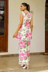 Sanam_Ivory Muslin Lace V-neck Julie Floral Print Kurta And Pant Set _Online_at_Aza_Fashions