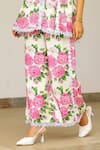 Shop_Sanam_Ivory Muslin Lace V-neck Julie Floral Print Kurta And Pant Set _Online_at_Aza_Fashions