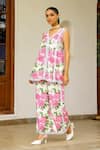 Buy_Sanam_Ivory Muslin Lace V-neck Julie Floral Print Kurta And Pant Set _at_Aza_Fashions