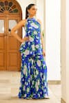 Buy_Sanam_Blue Chiffon Embroidery Halter Neck Zeinah Printed Kurta And Sharara Set _Online_at_Aza_Fashions