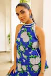 Shop_Sanam_Blue Chiffon Embroidery Halter Neck Zeinah Printed Kurta And Sharara Set _Online_at_Aza_Fashions