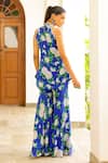 Sanam_Blue Chiffon Embroidery Halter Neck Zeinah Printed Kurta And Sharara Set _Online_at_Aza_Fashions