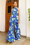 Buy_Sanam_Blue Chiffon Embroidery Halter Neck Zeinah Printed Kurta And Sharara Set 