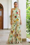 Buy_Sanam_Multi Color Organza Halter Neck Senorita Printed Kurta And Sharara Set _at_Aza_Fashions