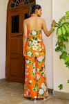 Sanam_Orange Muslin Halter Neck Jasmine Print Kurta And Pant Set _Online_at_Aza_Fashions