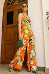 Buy_Sanam_Orange Muslin Halter Neck Jasmine Print Kurta And Pant Set 