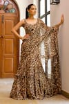 Shop_Sanam_Brown Chiffon Sweetheart Neck Leo Printed Pre-draped Saree With Blouse _Online_at_Aza_Fashions