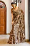 Buy_Sanam_Brown Chiffon Sweetheart Neck Leo Printed Pre-draped Saree With Blouse 