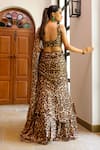 Sanam_Brown Chiffon Sweetheart Neck Leo Printed Pre-draped Saree With Blouse _Online_at_Aza_Fashions