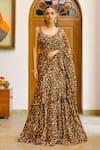 Buy_Sanam_Brown Chiffon Sweetheart Neck Leo Printed Pre-draped Saree With Blouse _at_Aza_Fashions