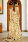 Sanam_Cream Organza Square Neck Jewels Printed Pre-draped Saree With Blouse _Online_at_Aza_Fashions