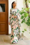 Sanam_Beige Chiffon Embroidery Isabella Floral Print Pre-draped Saree With Blouse _at_Aza_Fashions