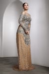 Rocky Star_Beige Net Crystals, Embroidery, Beads Round Neck Gown _Online_at_Aza_Fashions