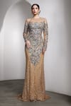 Buy_Rocky Star_Beige Net Crystals, Embroidery, Beads Round Neck Gown _Online_at_Aza_Fashions