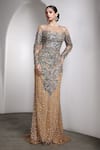 Buy_Rocky Star_Beige Net Crystals, Embroidery, Beads Round Neck Gown _at_Aza_Fashions