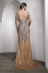 Shop_Rocky Star_Beige Net Crystals, Embroidery, Beads Round Neck Gown _at_Aza_Fashions