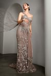 Buy_Rocky Star_Pink Net Sequins, Beads Sweetheart Neck Embellished Bodycon Gown _Online_at_Aza_Fashions